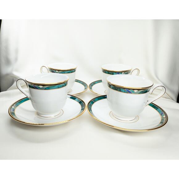 Set of 4 Lenox Kelly Debut Collection Cups and Saucers - 8 Pieces Green USA - Picture 1 of 9
